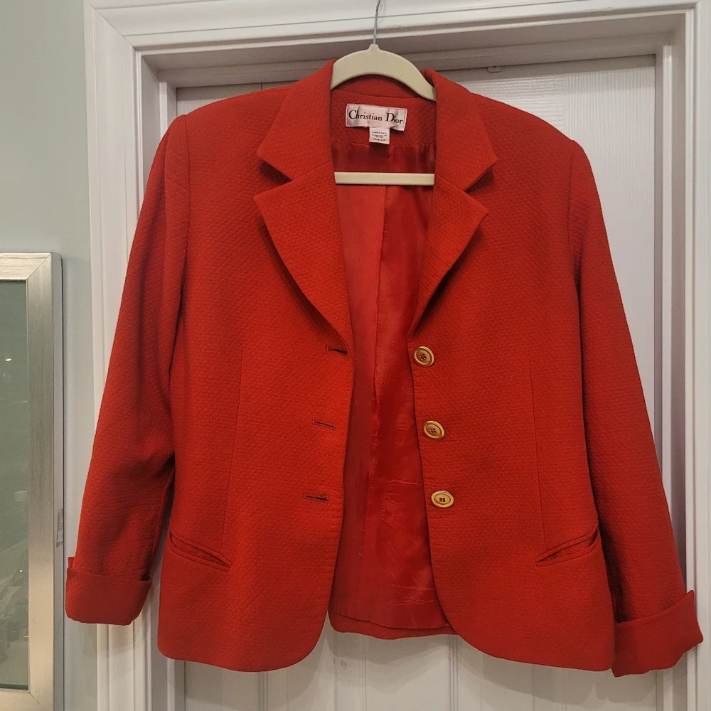 Dior Vintage 8 Red Blazer Jacket Gold Button Suit Designer Classy Christian